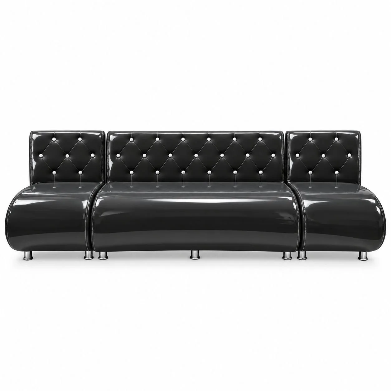 Sillón de Espera 3 Cuerpos Negro Capitoné Brillante Nuvo