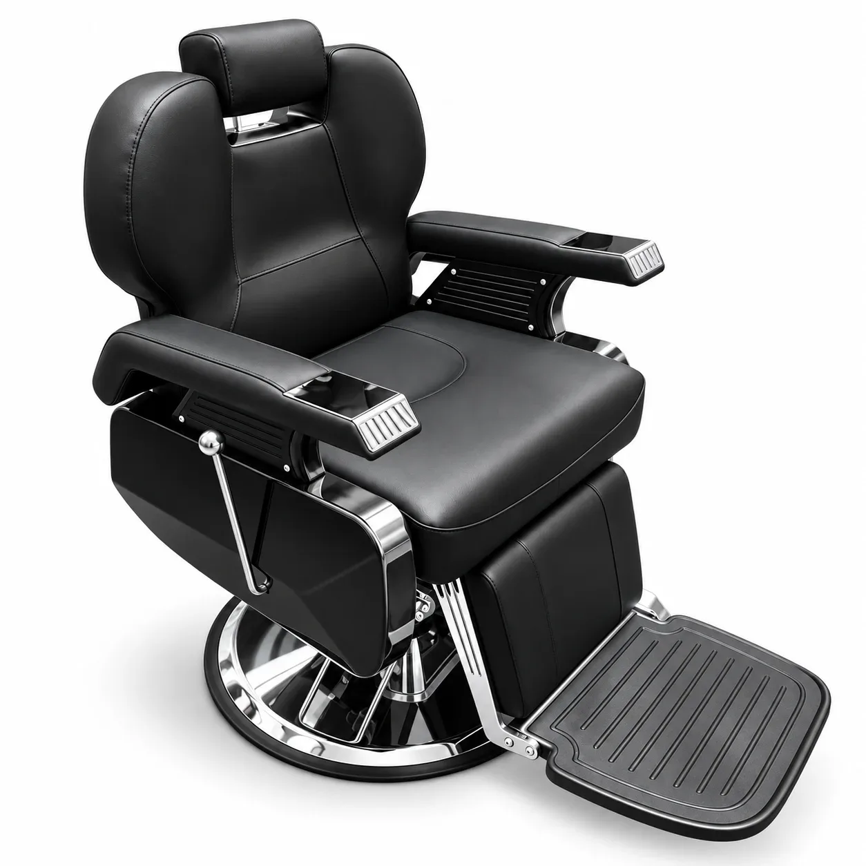 Sillón Barbero Negro Dorado Reclinable con Reposapiés Vero