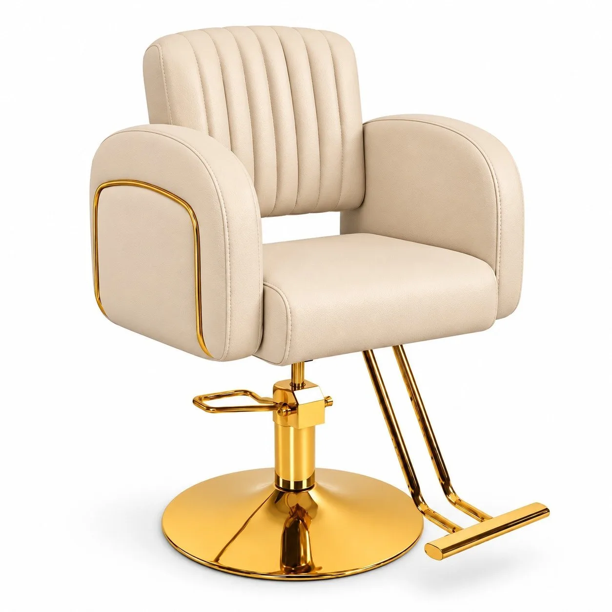 Silla de Corte Beige Hidráulica Detalles Dorados Noa