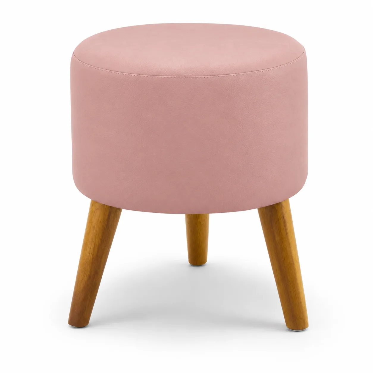 Banqueta Redonda Rosa Tapizada Patas de Madera Lira