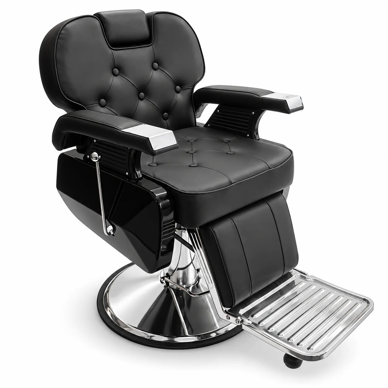 Sillón Barbero Reclinable Negro Capitoné Hidráulico Vero
