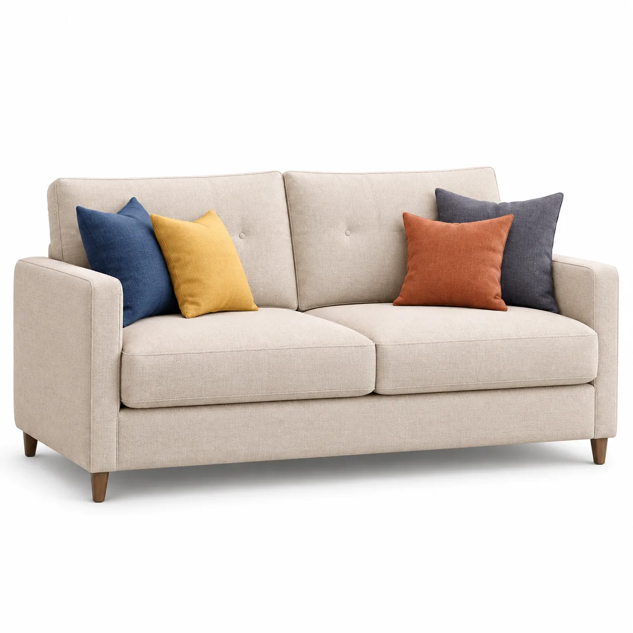 Sillón de Espera 2 Cuerpos Beige Tapizado con Patas de Madera Noa