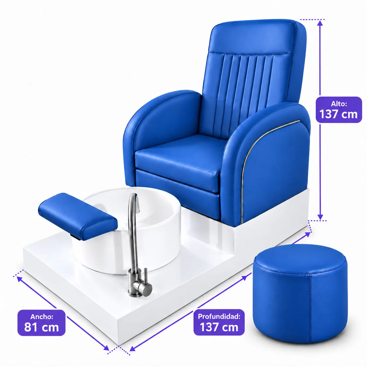 Sillón de Pedicure Azul con Tina y Banqueta Nyla