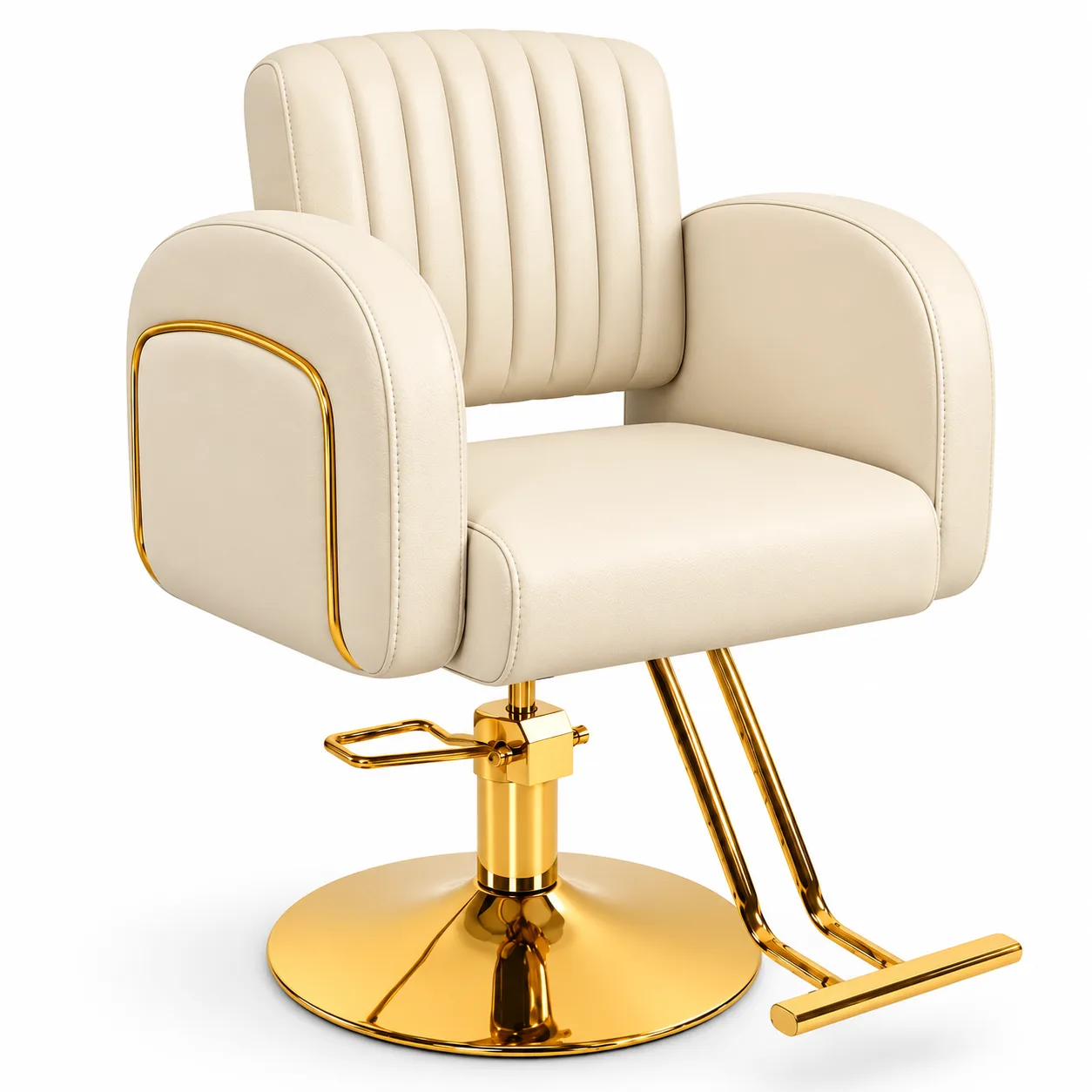 Silla de Corte Marfil Claro Hidráulica Base Dorada Noa