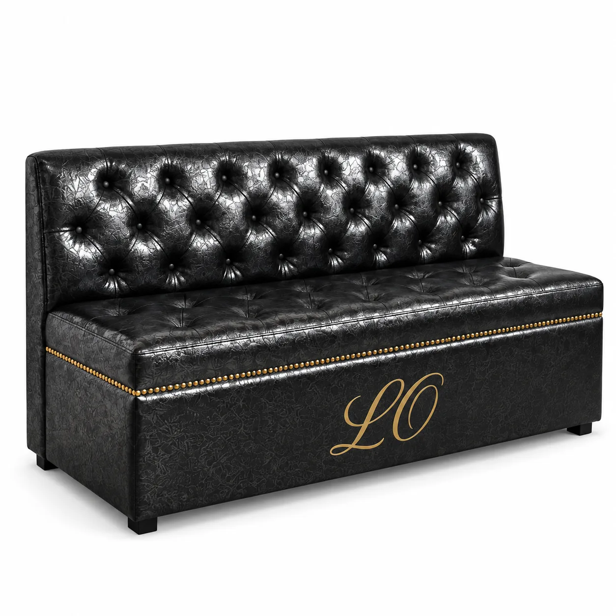 Sillón de Espera 2 Cuerpos Negro Capitoné Dorado Nuva