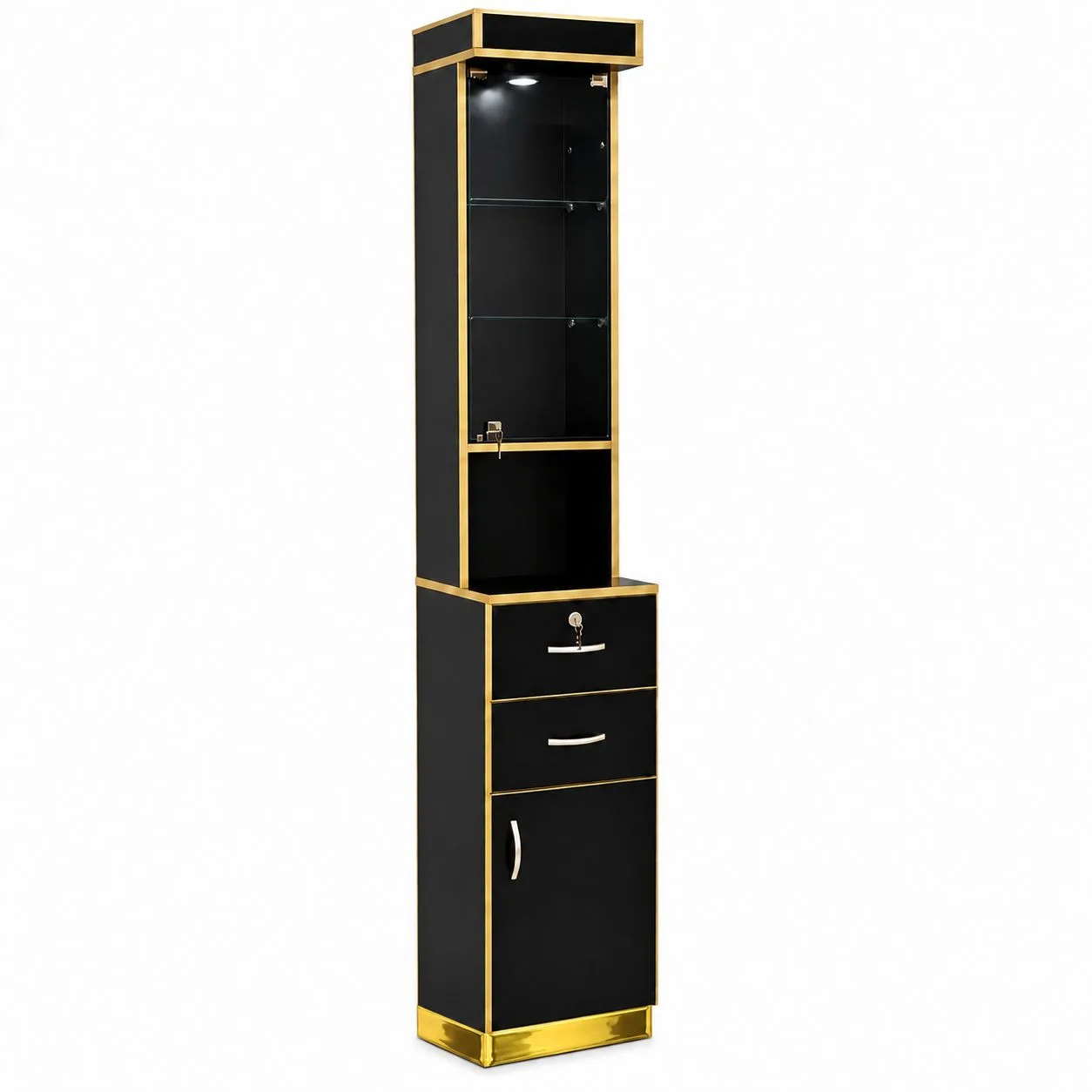 Mueble Vitrina Negro y Dorado con Luz LED Nova