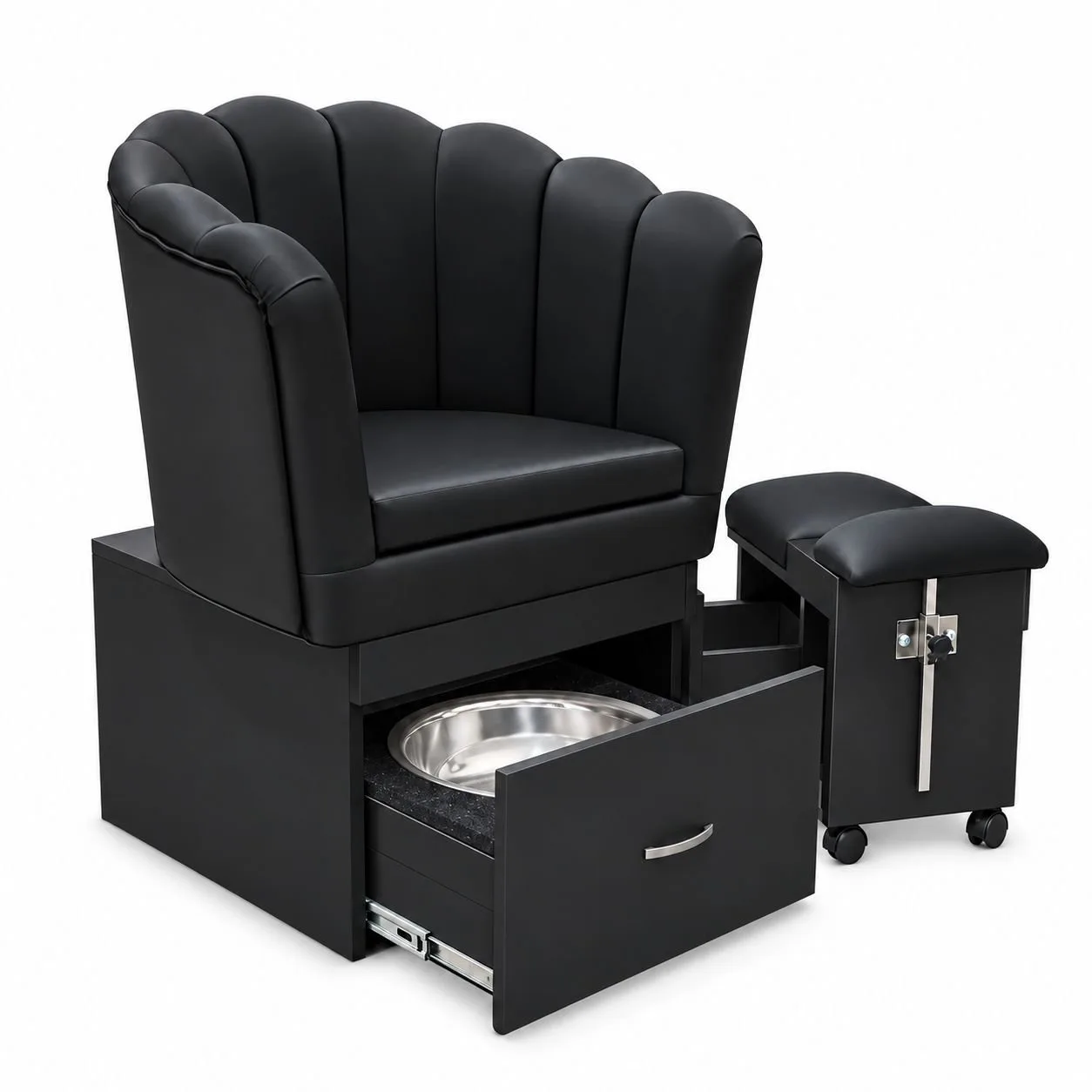 Sillón de Pedicure Negro Concha con Tina y Banqueta Nuva