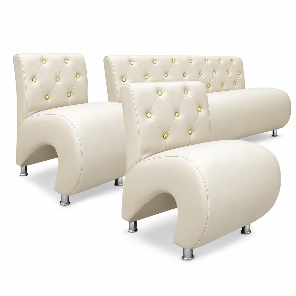 Sillón de Espera Color Marfil Claro con Botones Dorados Nori