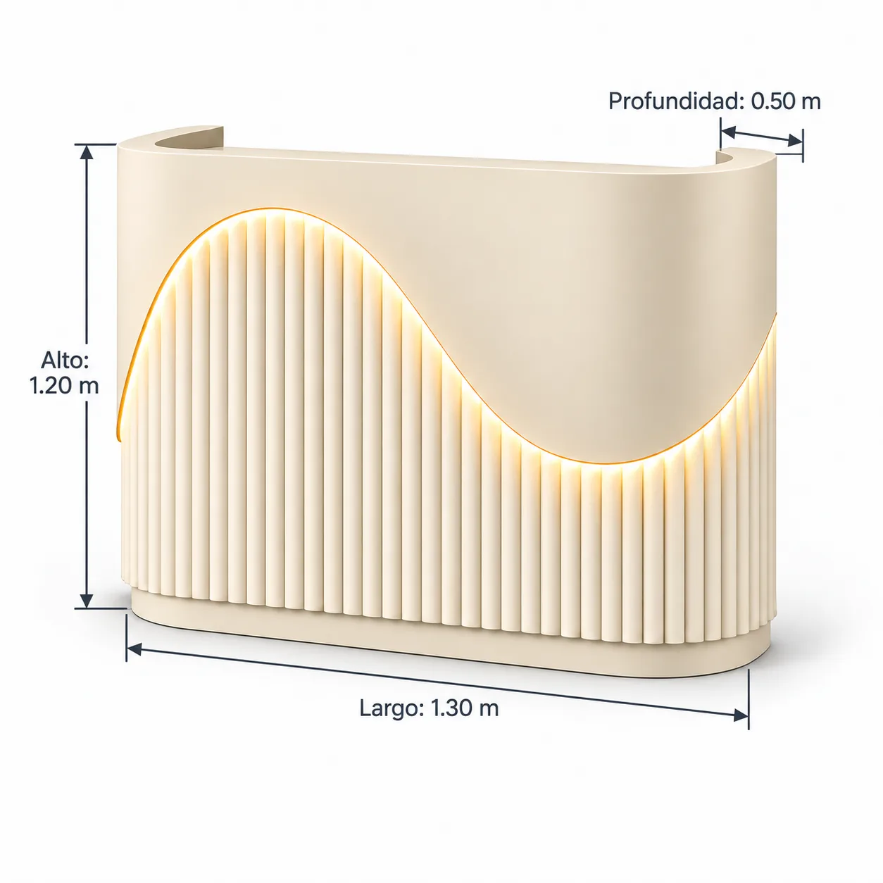 Mesón Recepción Curvo Crema Luz LED Onda Neva