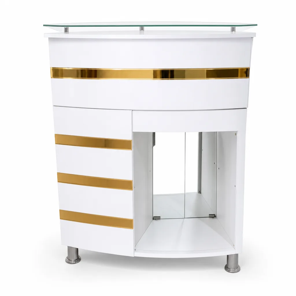 Counter Recepción Elegante Orvian Apartado(Blanco/Dorado)