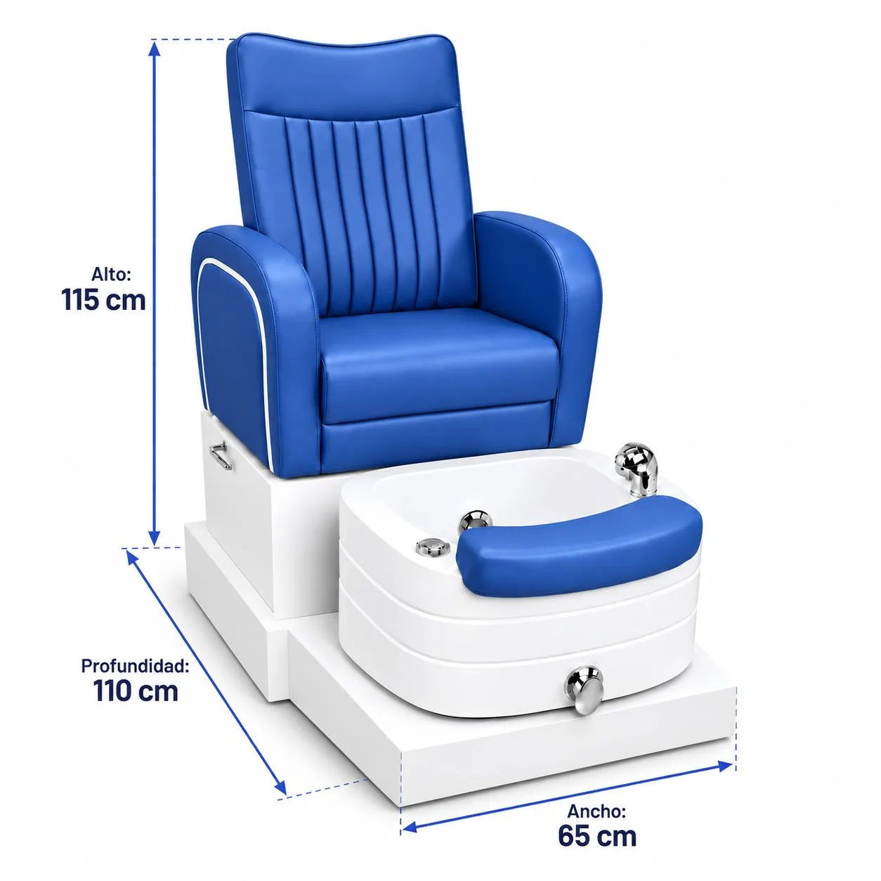 Sillón de Pedicure Azul con Tina y Base Blanca Nera