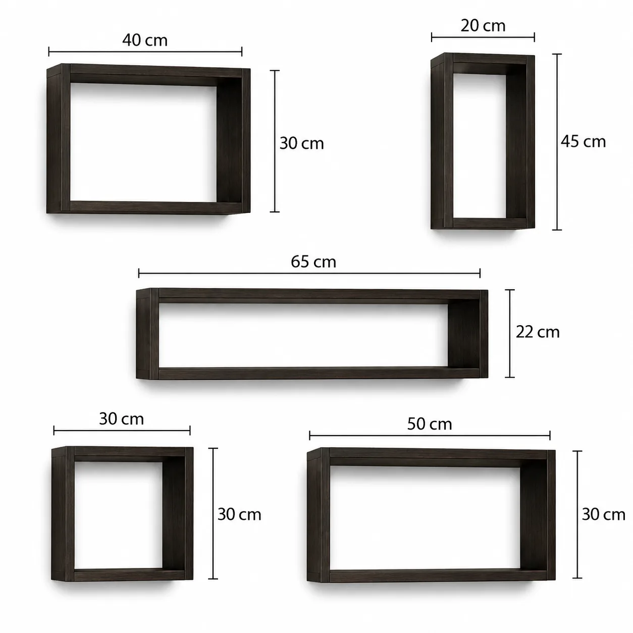 Set de Repisas Flotantes Rectangulares de Pared – 5 Piezas
